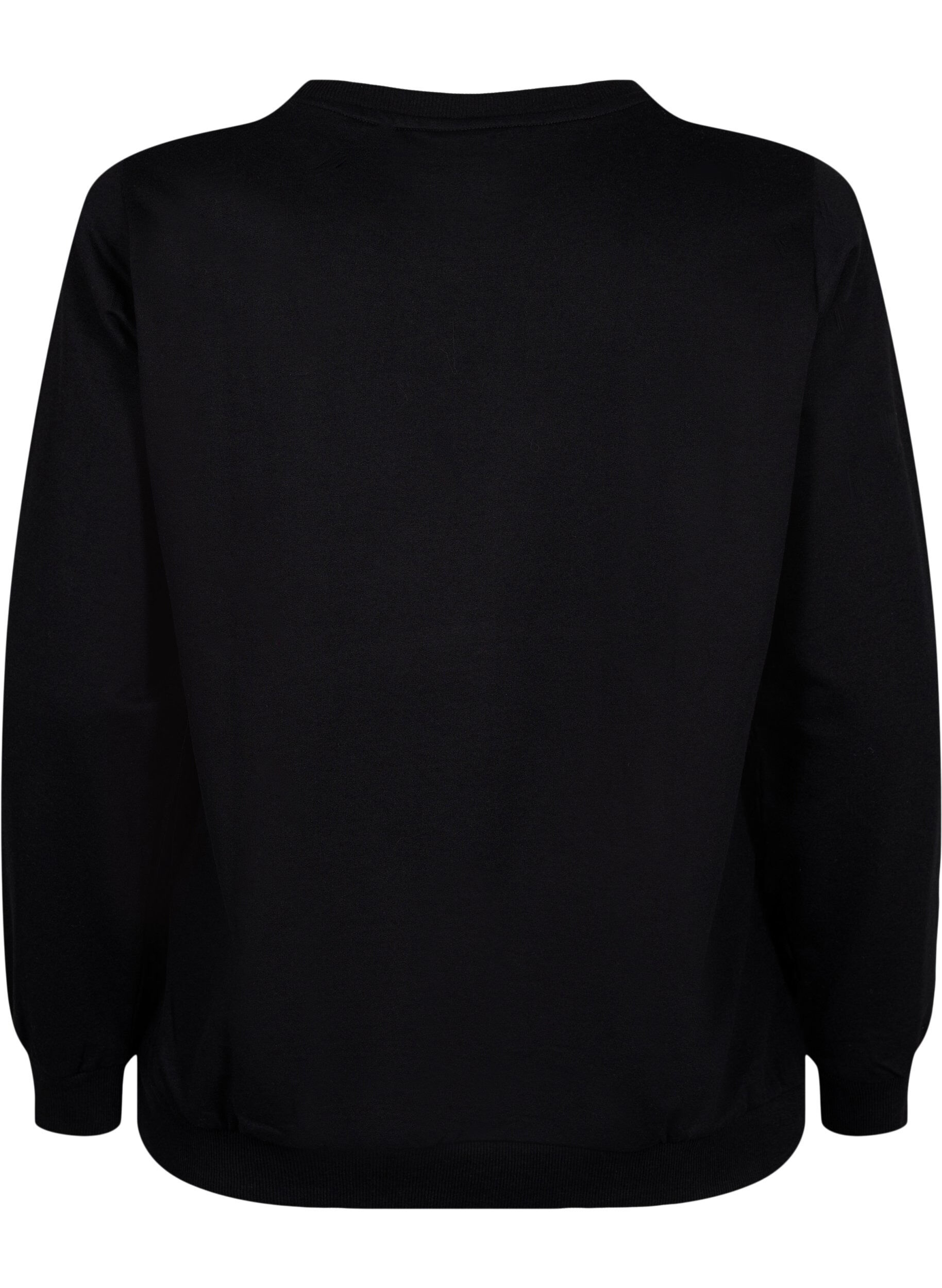Zizzi Sweatshirt med tekst, Black W. Reset, Packshot image number 1