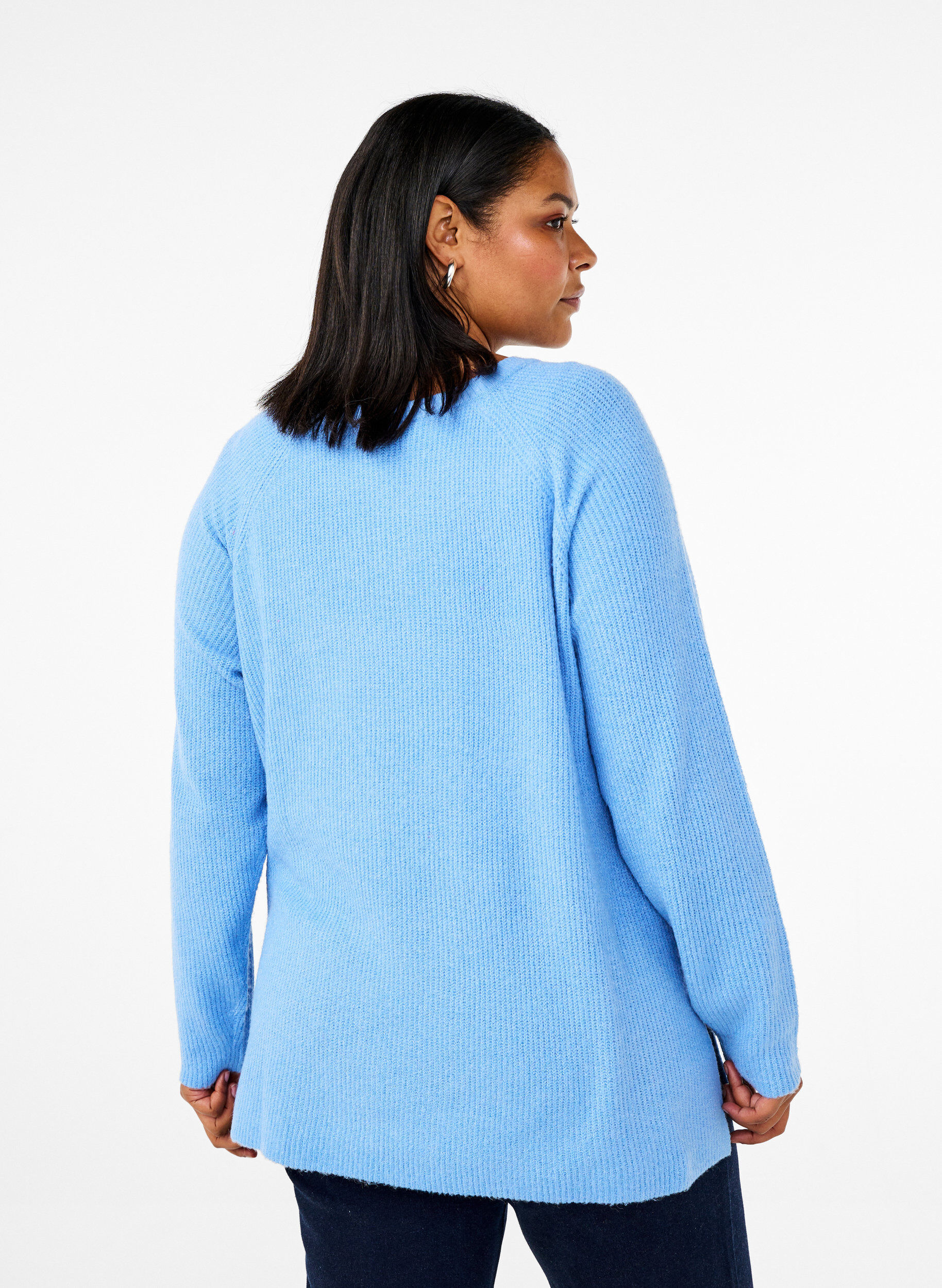 Zizzi Strikket bluse med rund hals, Della R. Blue Mel., Model image number 1