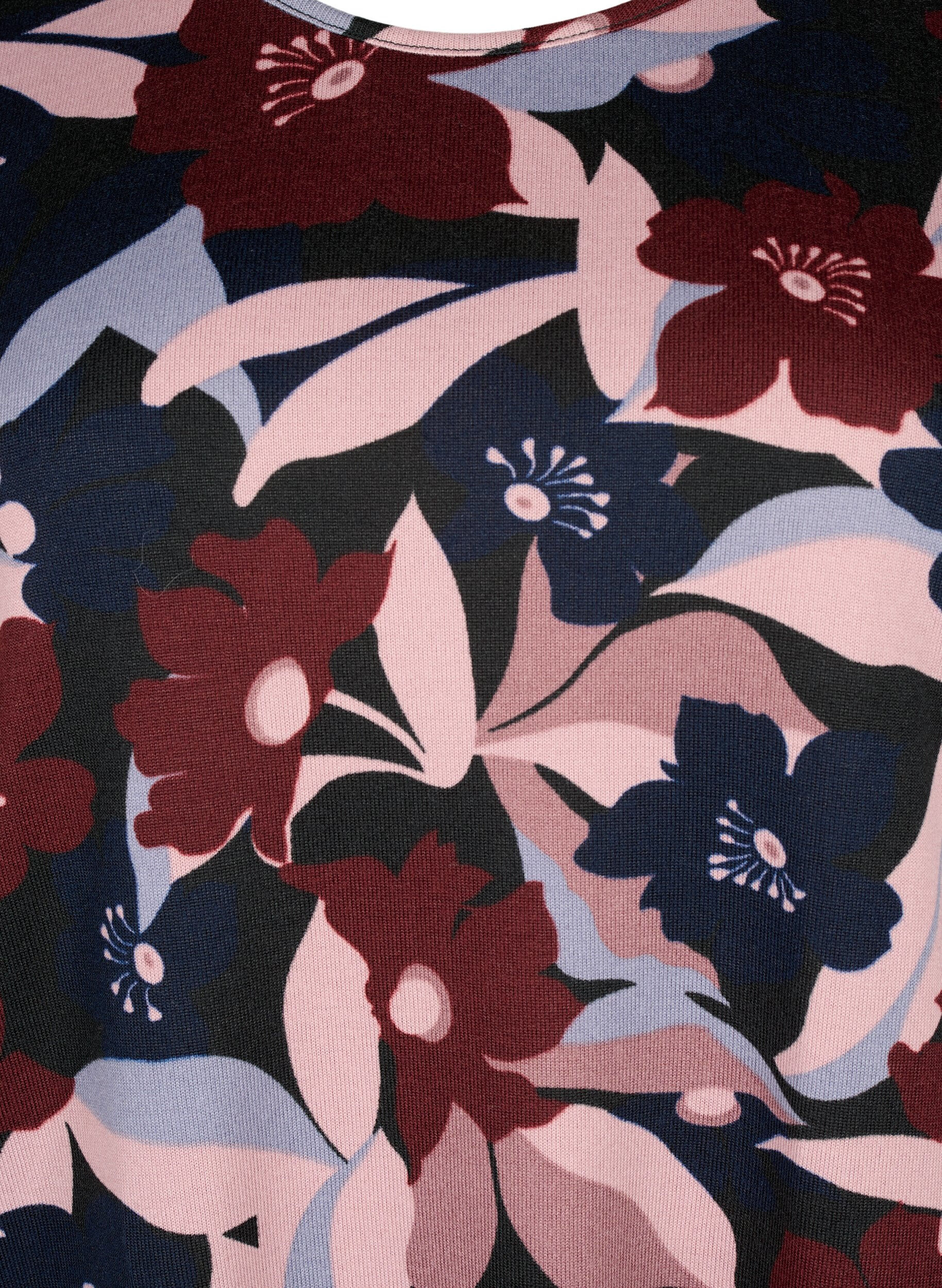 Zizzi Blomstret bluse med lange ermer, Black Rose Flower, Packshot image number 2