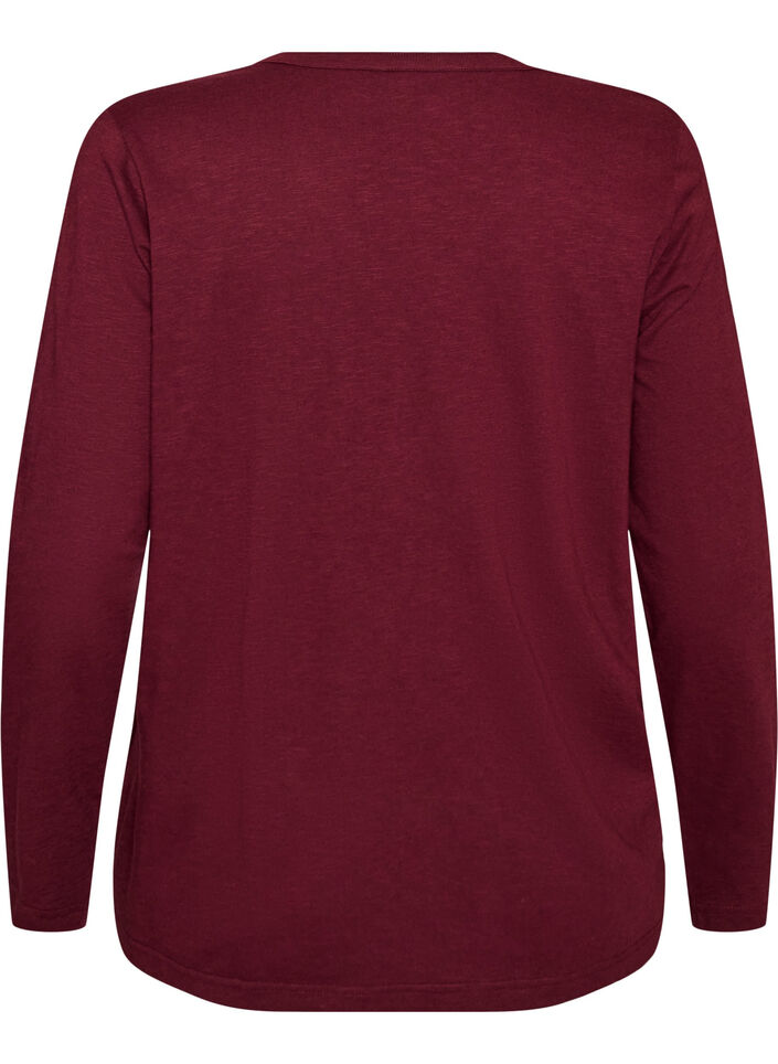 Langermet t-skjorte med V-hals og knapper, R&oslash;d, Packshot image number 1