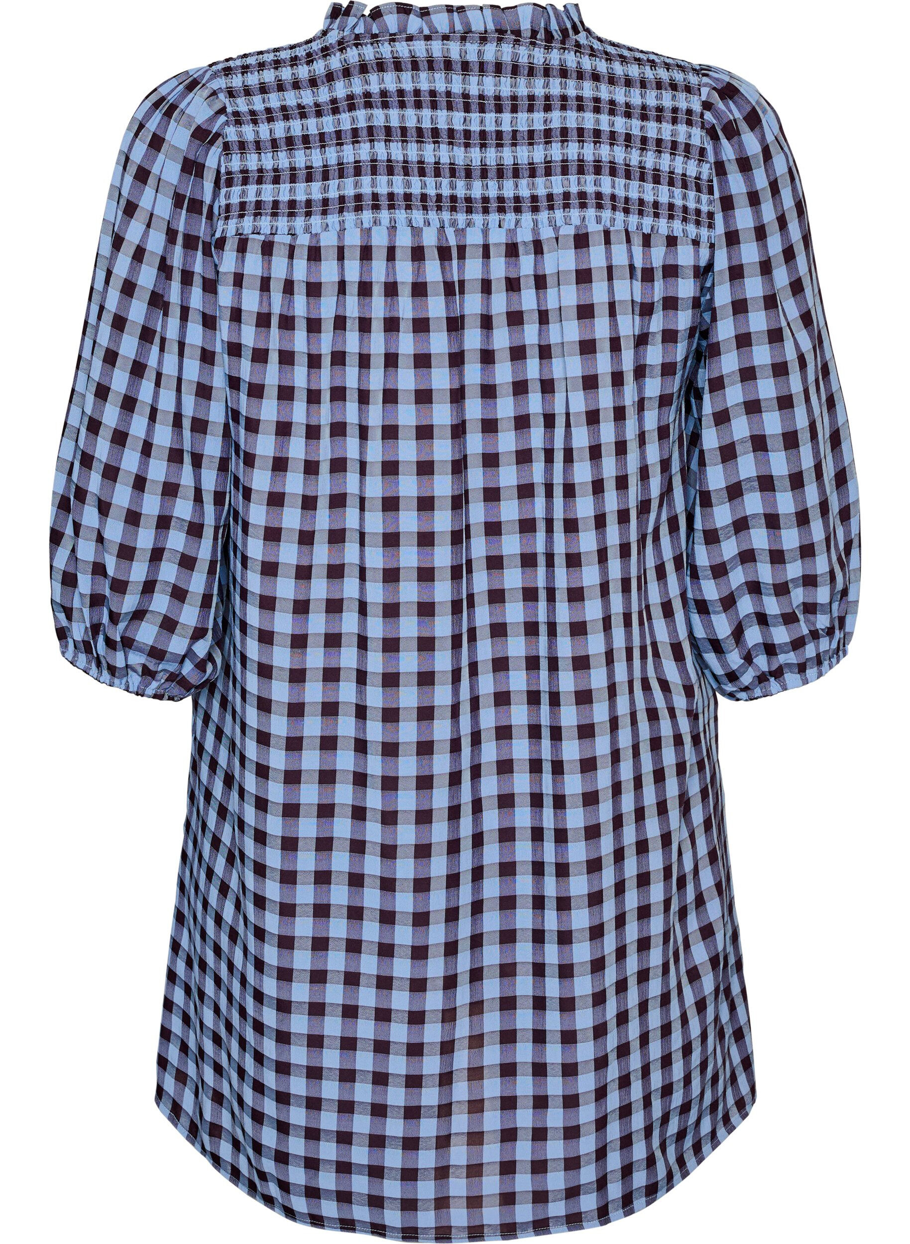 ZizziTunika med gingham-sjekk og volangkrage, Bl&aring;, Packshot image number 1