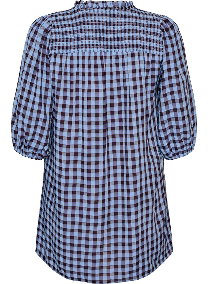 Tunika med gingham-sjekk og volangkrage, Bl&aring;, Packshot image number 1