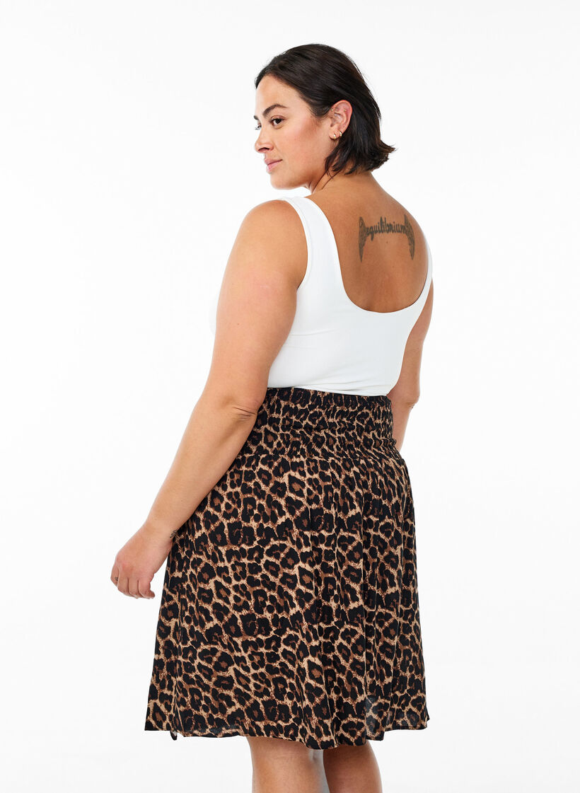 FLASH – kort skjørt med vaffelsydd midje, Brun, Model image number 2