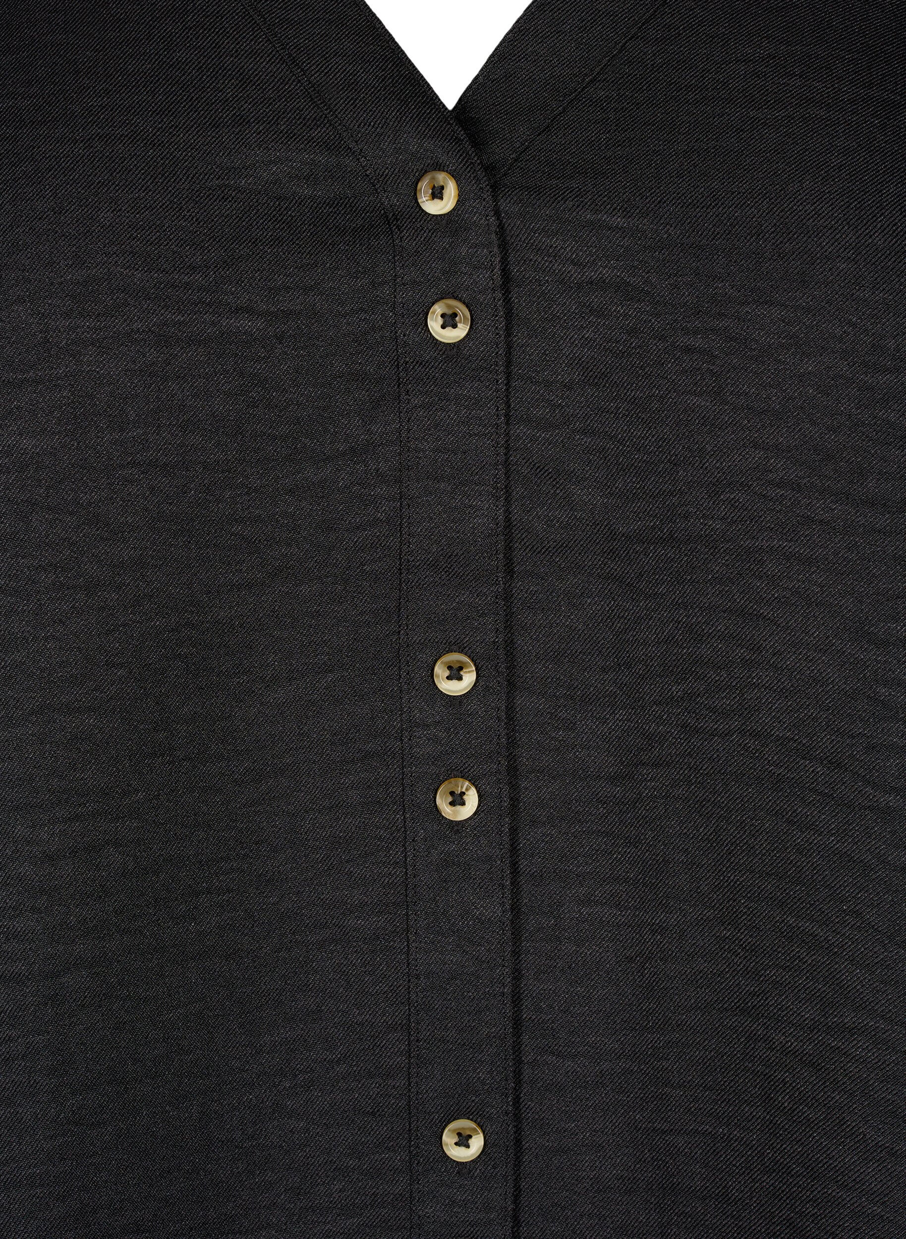 Zizzi Skjortebluse med V-hals eog korte ermer, Svart, Packshot image number 2
