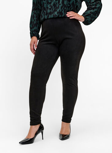 Tights i imitert semsket skinn, Black, Model image number 2