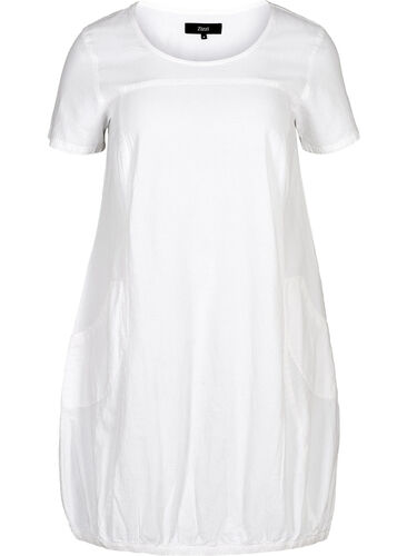 Kortermet kjole i bomull, White, Packshot image number 0