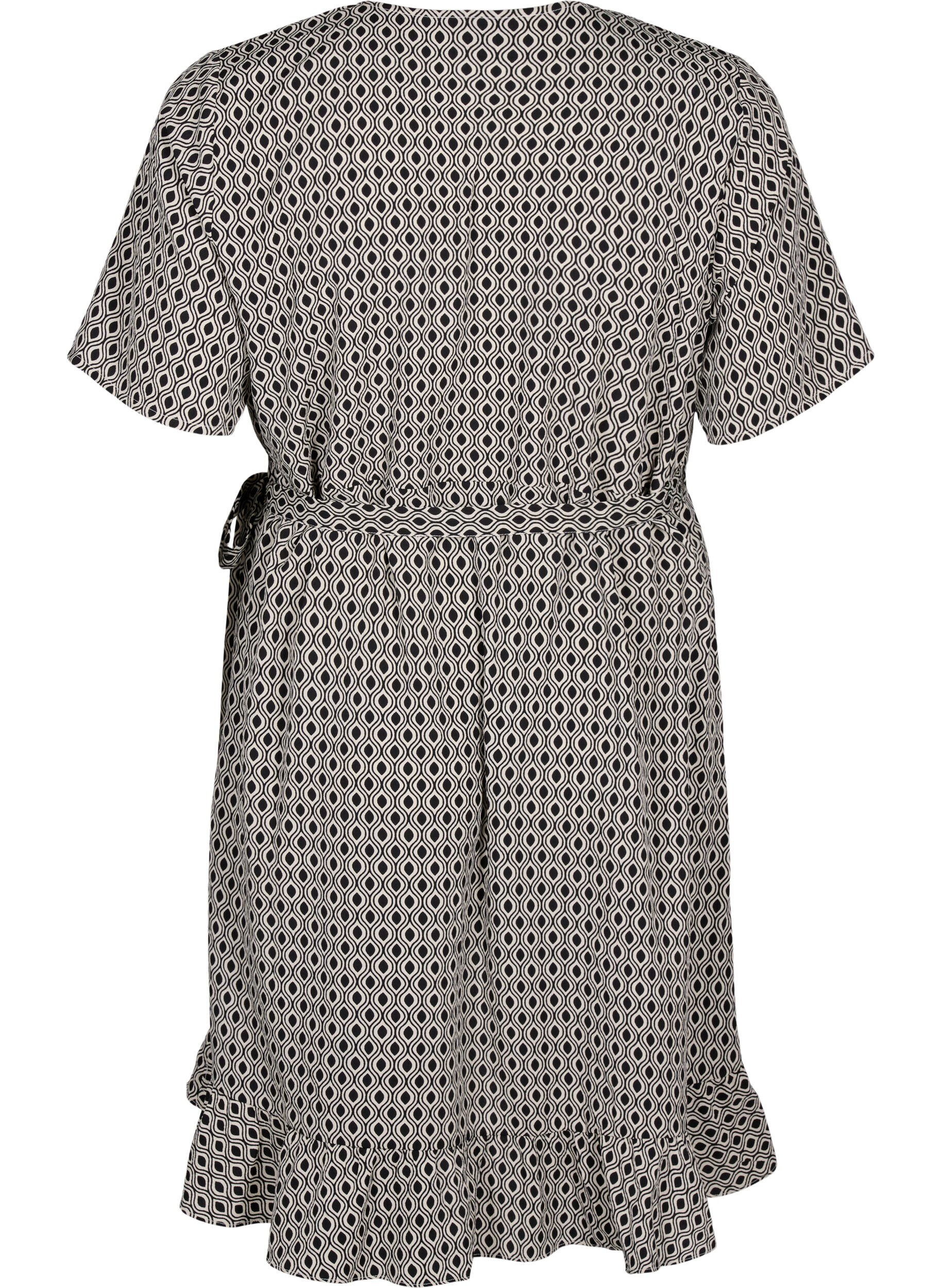 Zizzi Flash - Omslagskjole med korte ermer, Black White Graphic, Packshot image number 1