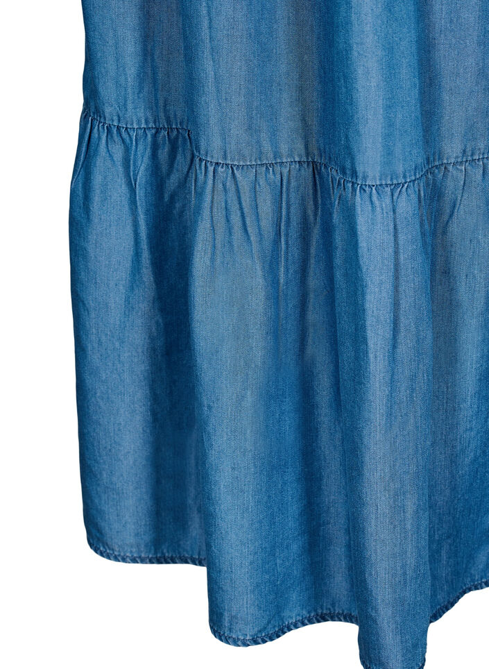 Denim maxiskj&oslash;rt med volanger, Bl&aring;, Packshot image number 3