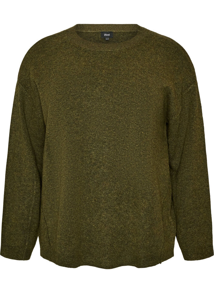 L&oslash;s strikkegenser med markante s&oslash;mmer, Gr&oslash;nn, Packshot image number 0
