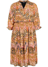 Mønstrete midikjole med smock og 3/4 ermer, Colorful Ethnic
