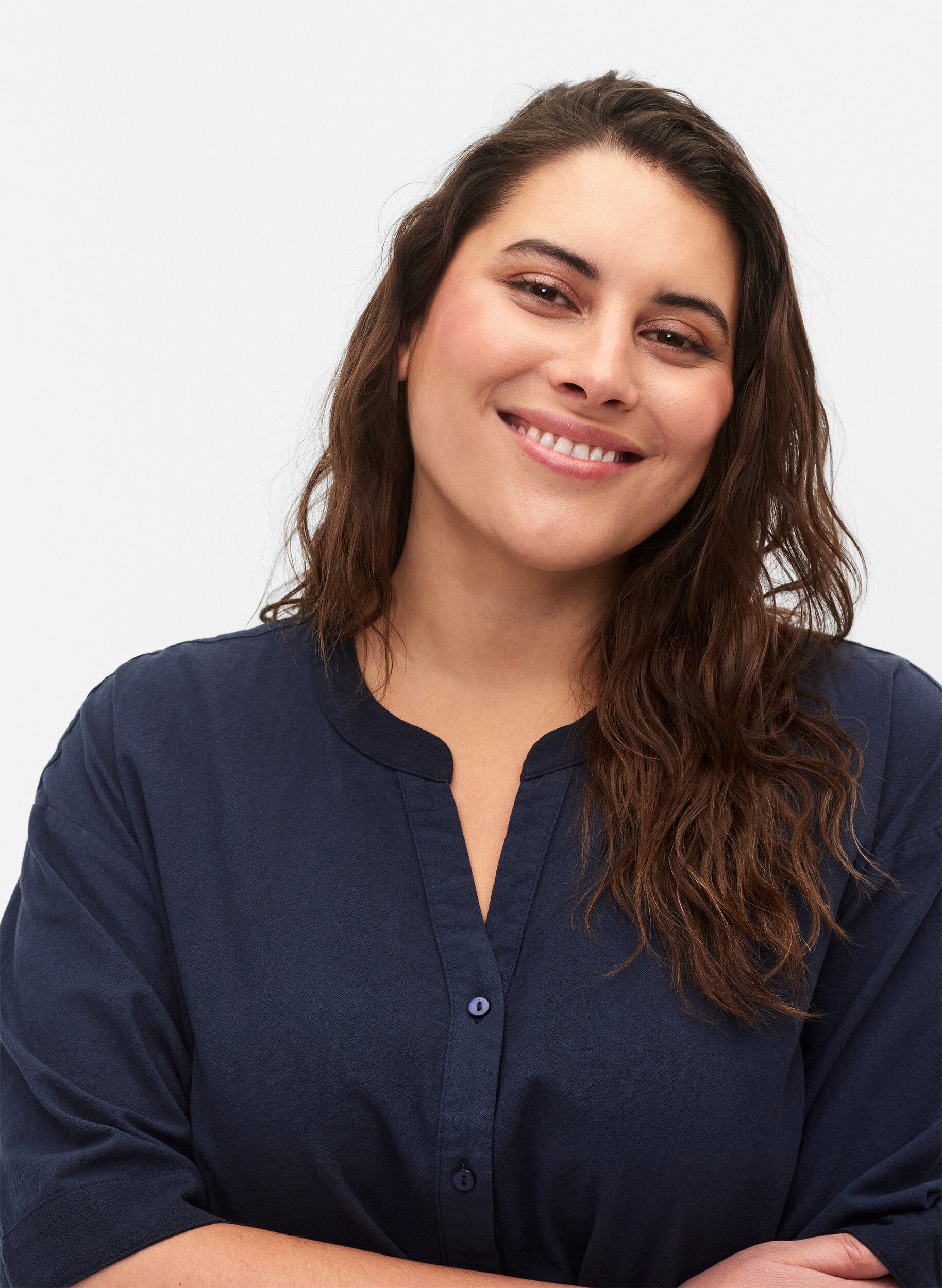 Zizzi FLASH - Kortermet midikjole i bomull, Navy Blazer, Model image number 2