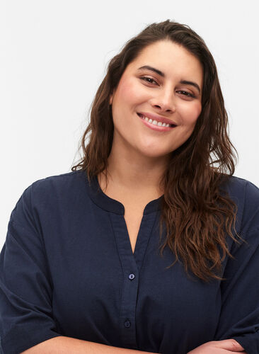 FLASH - Kortermet midikjole i bomull, Navy Blazer, Model image number 2