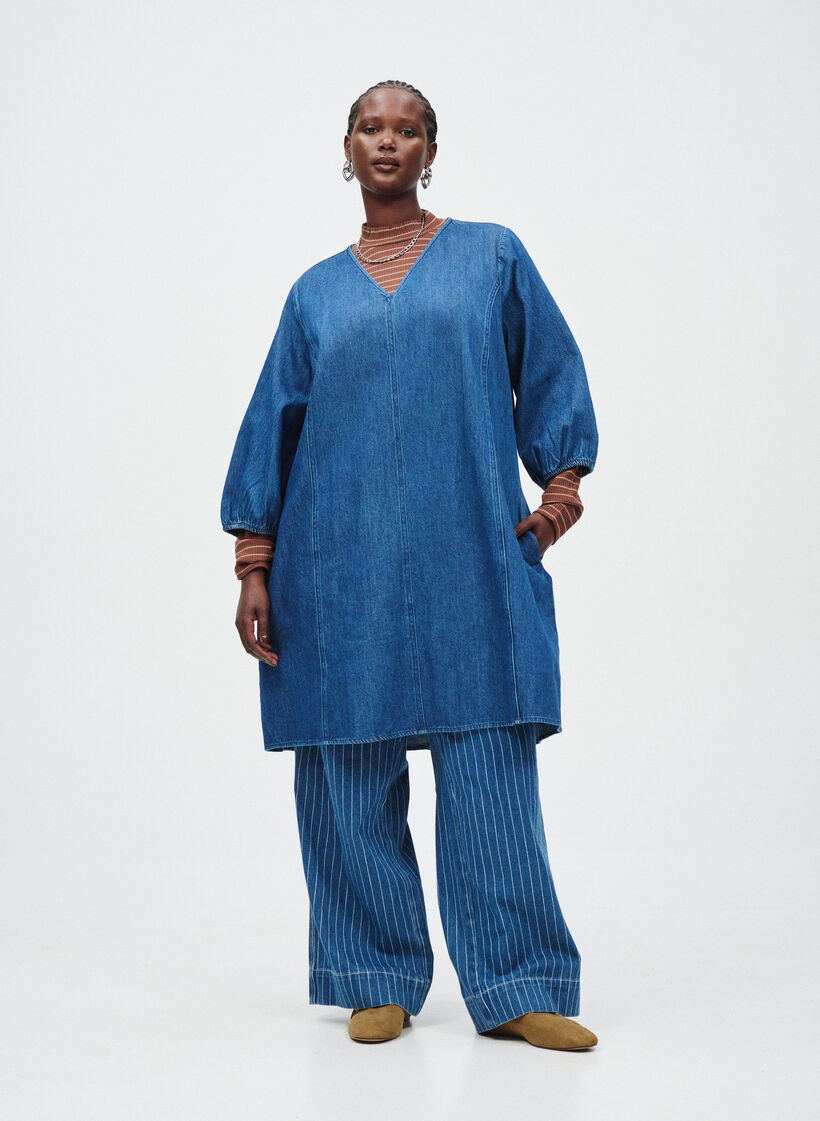 Kort denimkjole med 3/4-lange ermer, Blue Denim, Image