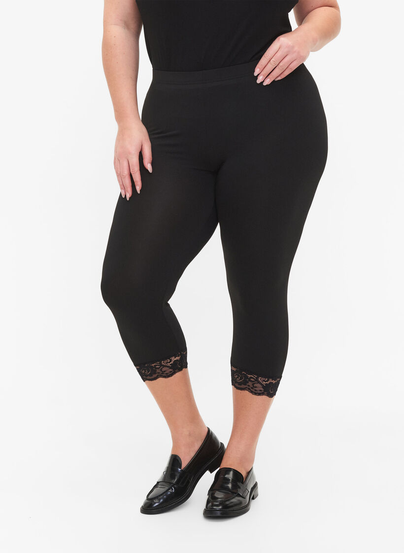 Leggings med 3/4-lengde og blondekant, 2 stk., Black / Black, Model image number 2