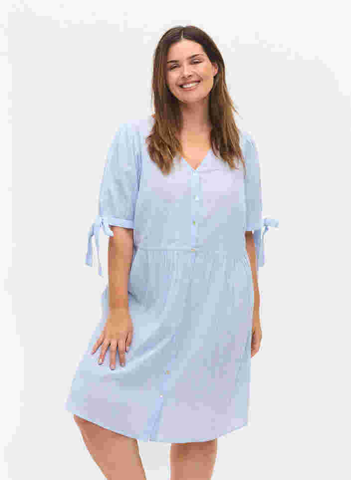 Stripete skjortekjole i bomull, Blue Stripe, Model