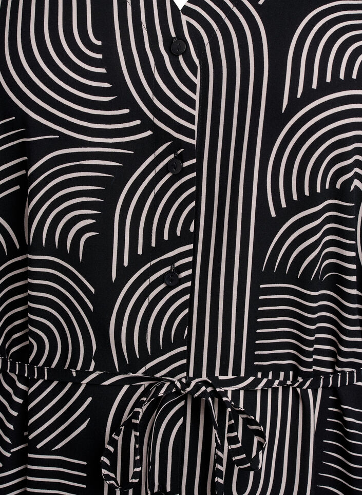 FLASH - Midikjole med trykk og knytebelte, Svart, Packshot image number 2