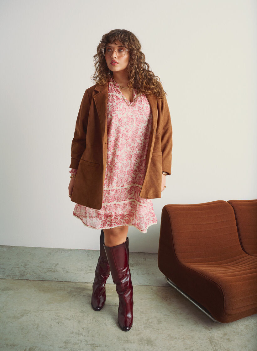 Kort chiffongkjole med heklede detaljer, Rosa, Image image number 0