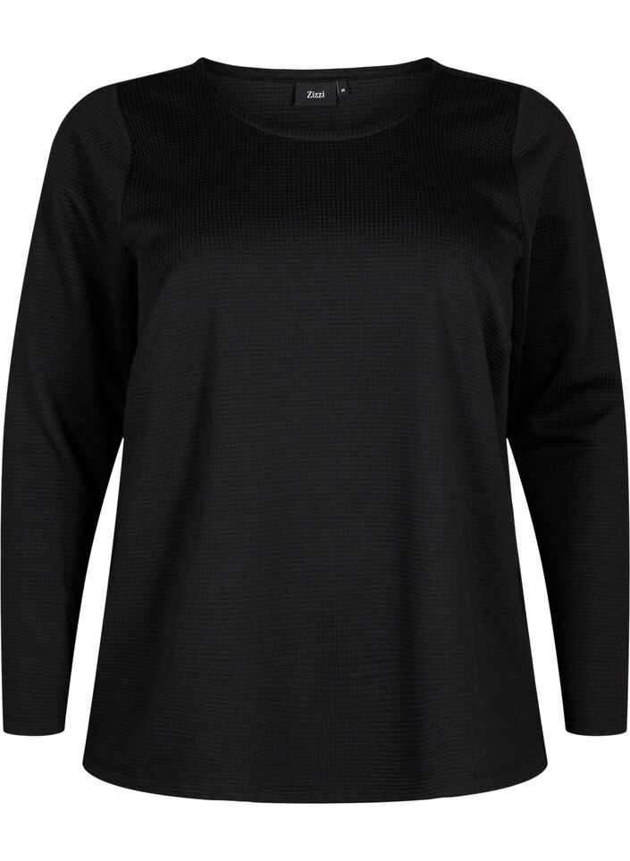 Bluse med struktur i A-snitt, Black, Packshot image number 0