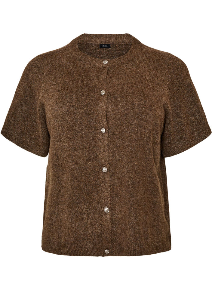 Strikket cardigan med korte ermer, Brun, Packshot image number 0