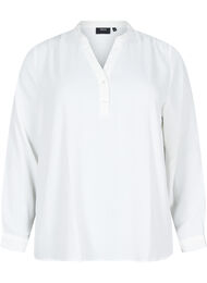 Langermet skjortebluse med V-hals, Bright White