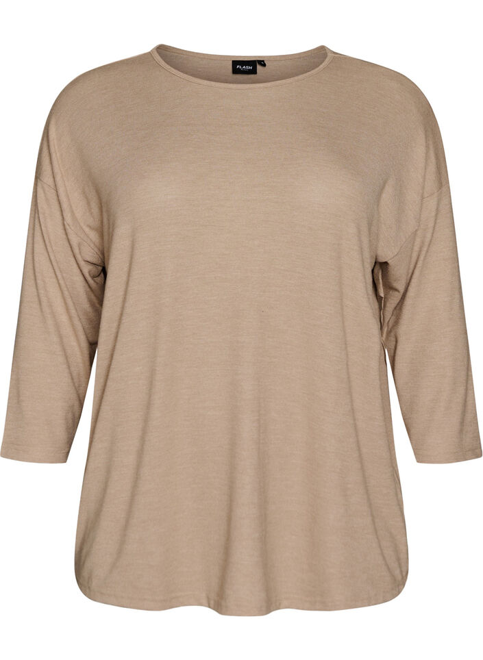 Jersey bluse med 3/4 ermer, Beige, Packshot image number 0