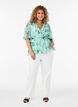 Bluse i blomstrete chiffon med korte ermer, Gr&oslash;nn, Model image number 1
