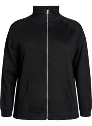 Sweat cardigan med h&oslash;y krage og glidel&aring;s, Svart