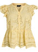 Ermel&oslash;s bluse i broderie anglaise med volanger, Gul, Packshot image number 0