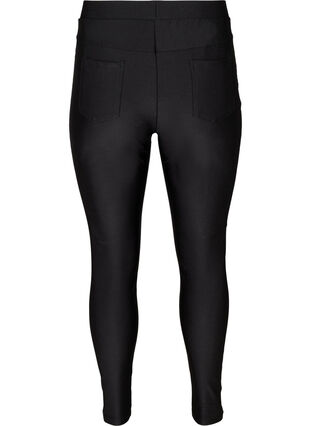 Shiny leggings med baklommer og høyt liv, Black, Packshot image number 1