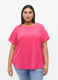 Bluse med korte ermer og rund hals, Raspberry Sorbet, Model