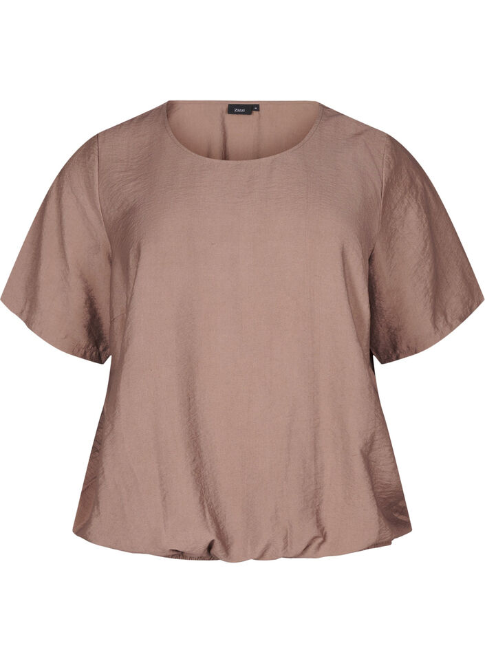 Kortermet bluse med elastisk fold, Brun, Packshot image number 0