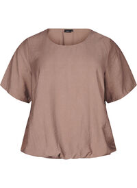 Kortermet bluse med elastisk fold, Brun Kortermet bluse med elastisk fold