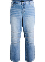 Jeans med vide ben og sømdetaljer, Blue Denim