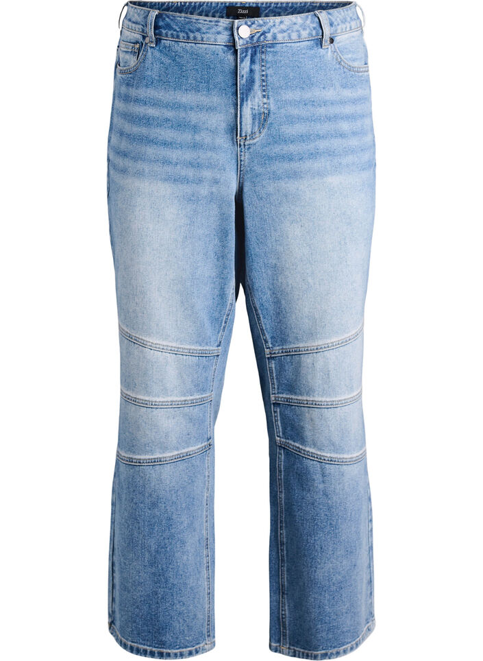Jeans med vide ben og sømdetaljer, Blue Denim, Packshot
