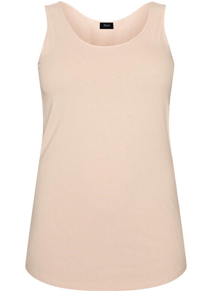 Ensfarget basic topp i bomull, Beige, Packshot image number 0