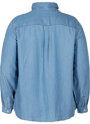 Stripete skjorte i lyocell, Blue denim, Packshot image number 1