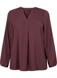 Ensfarget bluse med V-hals, Fudge