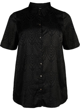 Lang skjorte med strukturmønster, Black, Packshot image number 0