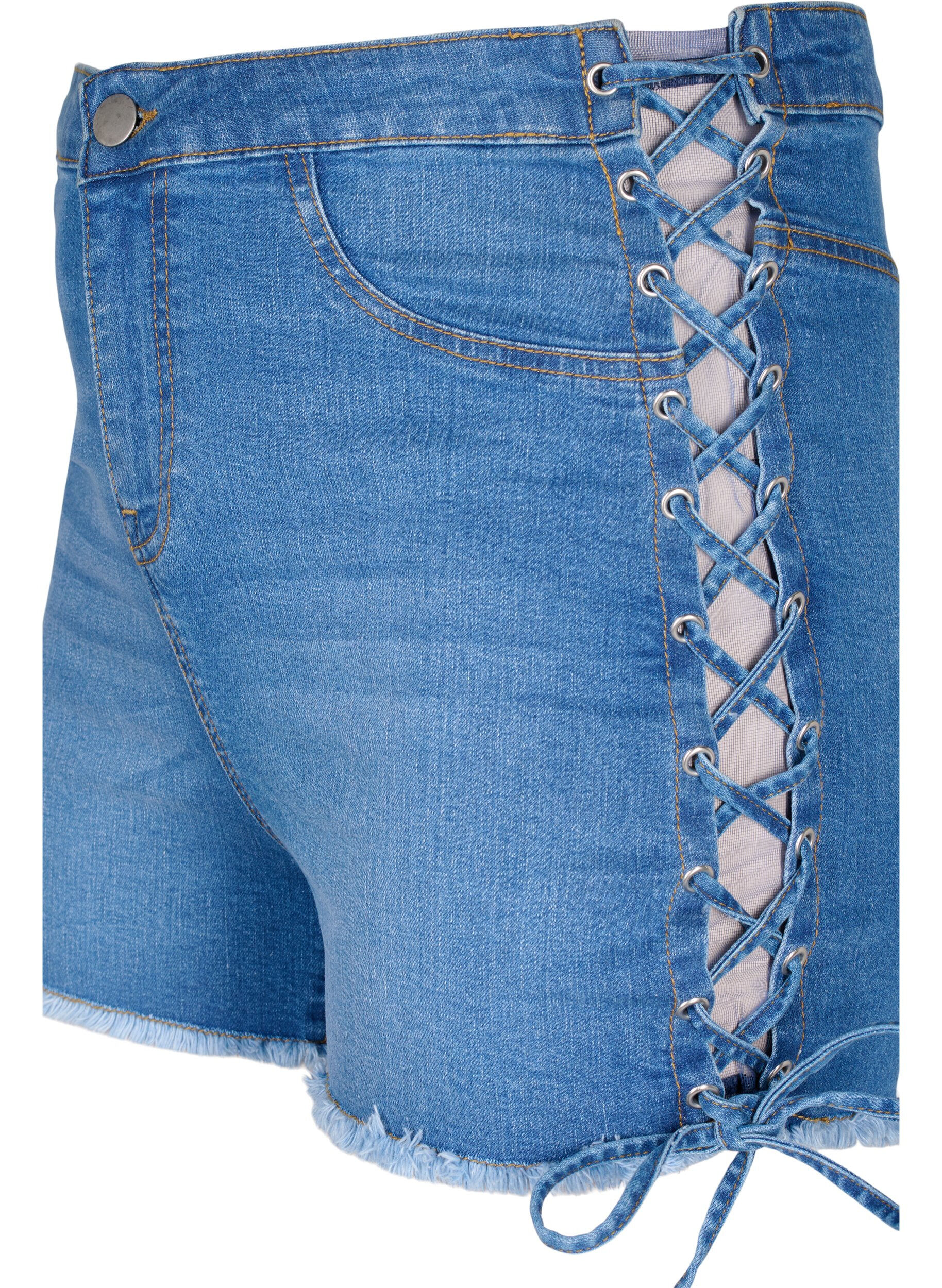Zizzi Dongerishorts med sn&oslash;redetaljer, Blue Denim, Packshot image number 2