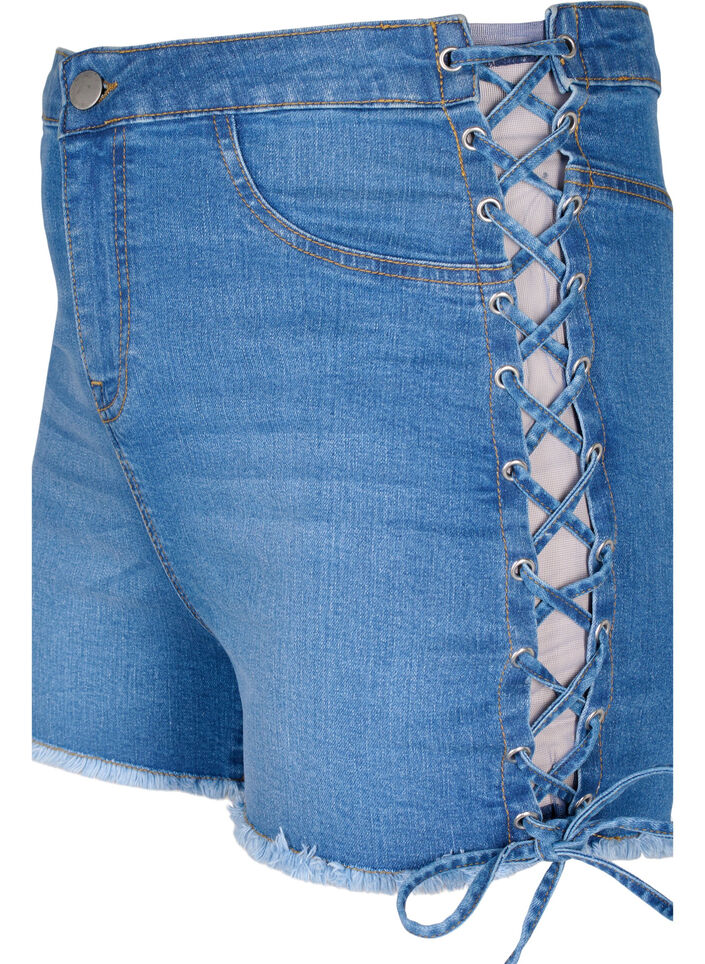 Dongerishorts med snøredetaljer, Blue Denim, Packshot image number 2