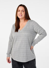 Bluse med mønstret tekstur og glittertråd, Grå Bluse med mønstret tekstur og glittertråd, Grå, Model