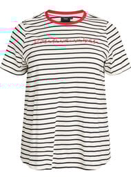 Stripete bomulls-t-skjorte med brodert tekst, Vanilje