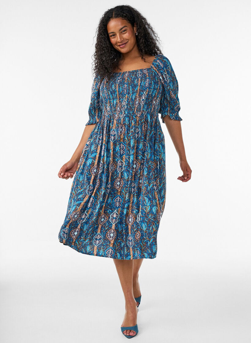 Sommerkjole i viskose med paisley-trykk, Bl&aring;, Model image number 0