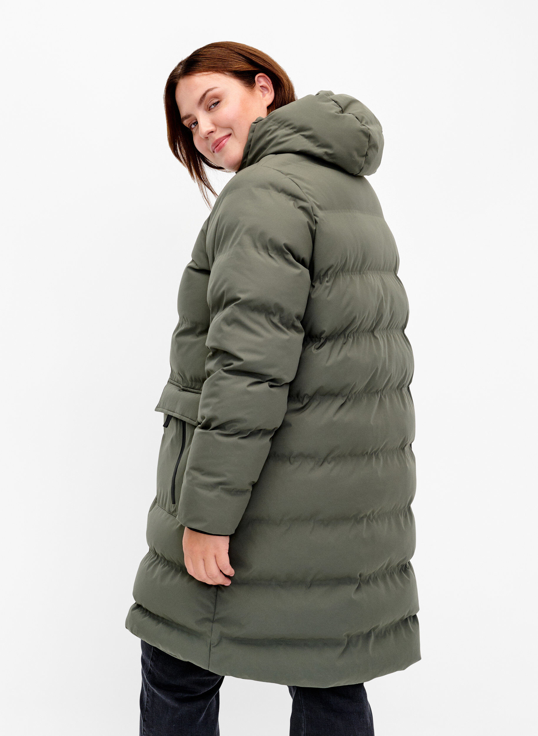 ZizziPufferjakke med hette og lommer, Gr&oslash;nn, Model image number 2