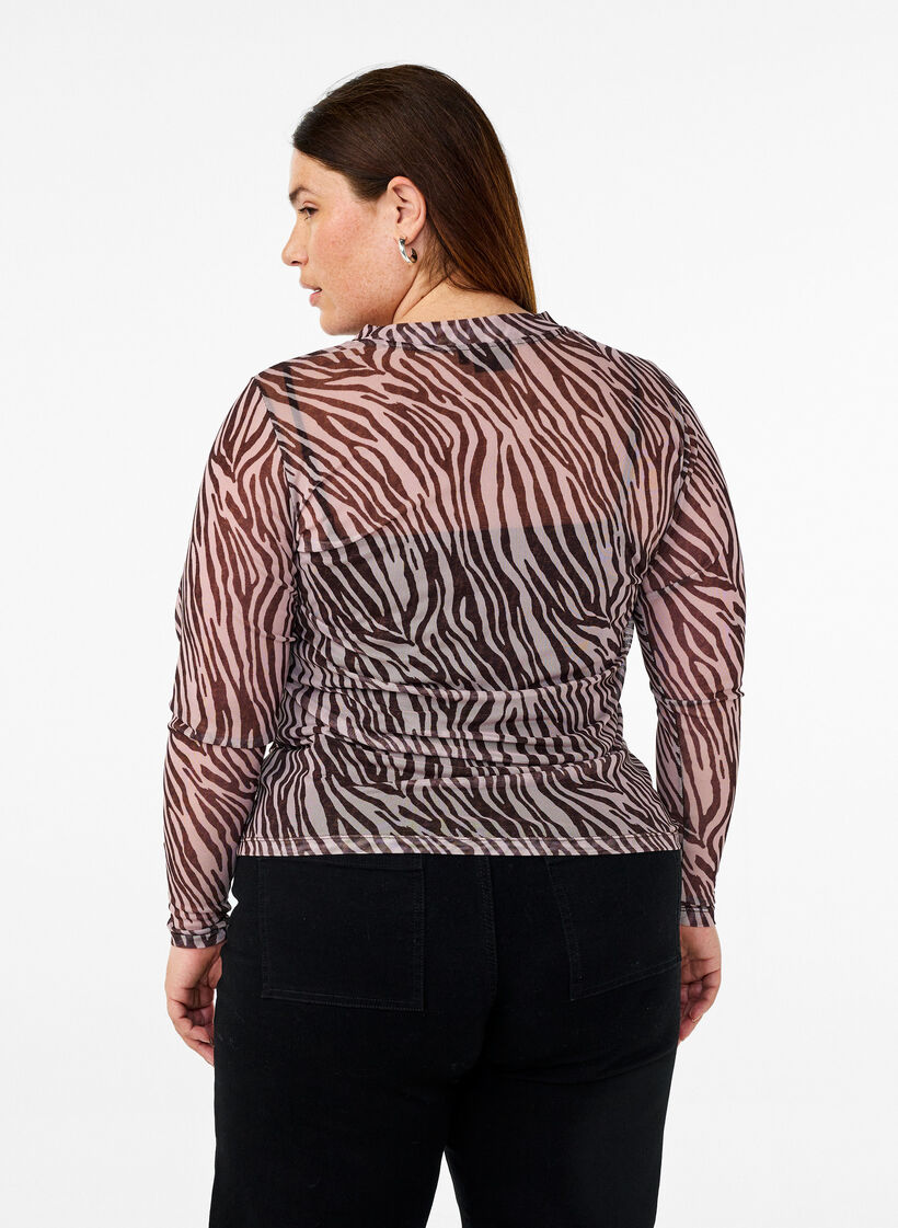 Mesh-topp med sebram&oslash;nster, Svart, Model image number 2