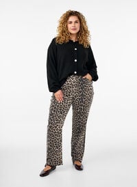 Straight fit jeans med leopardmønster, Brun Straight fit jeans med leopardmønster, Brun, Model