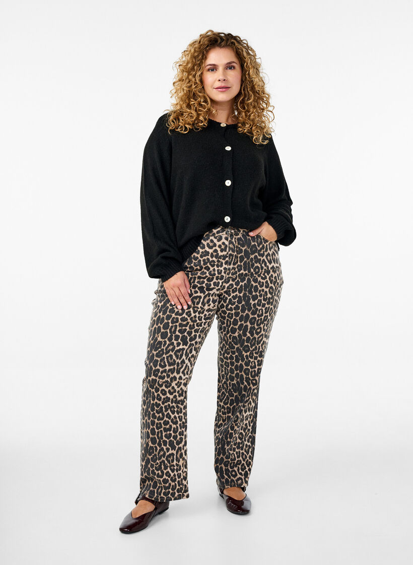 Straight fit jeans med sebraprint, Brun, Model image number 0