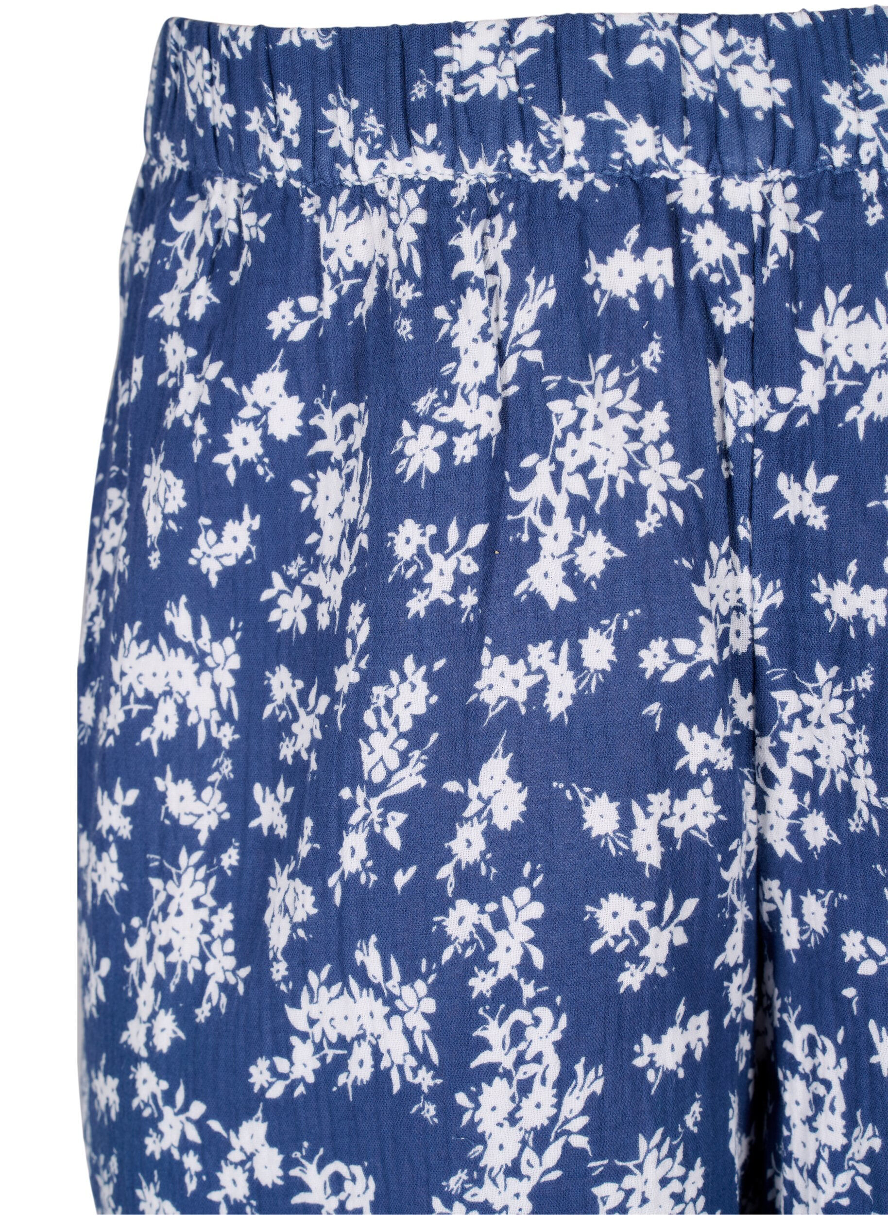 Zizzi Pysjamasshorts i bomull med blomster, V. Indigo Flower AOP, Packshot image number 2