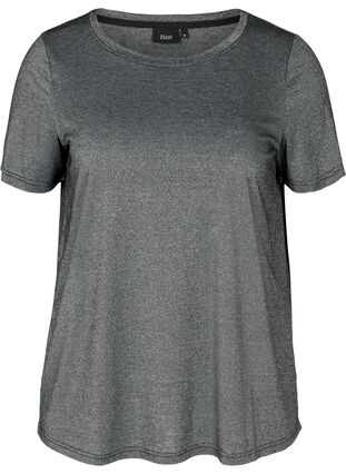 Kortermet t-skjorte med glimmer, Black w Silver , Packshot image number 0