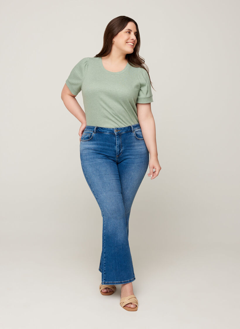 Ellen bootcut jeans med høy midje, Blue denim, Model image number 0